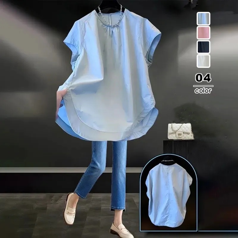 法式高級感氣質圓領短袖襯衫-Cicimode