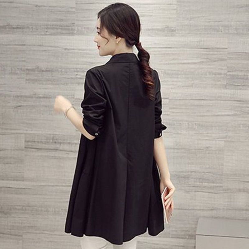 簡約百搭寬鬆顯瘦淑女風純色中長款襯衫-Cicimode