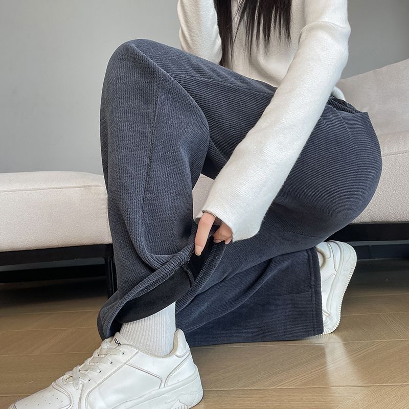 刷毛喇叭高腰垂感雪尼爾大碼寬鬆微喇褲-Cicimode