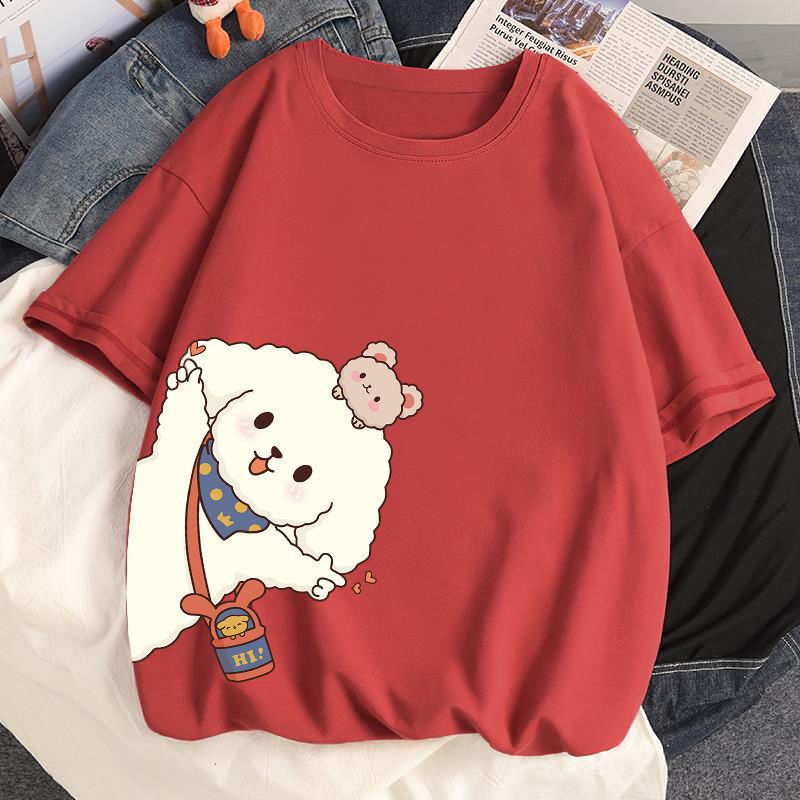 多色純棉可爱印花宽松圆领短袖T恤-Cicimode