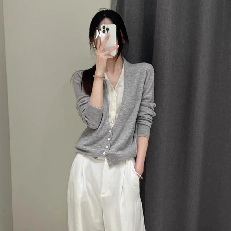 @寬鬆設計感撞色百搭假兩件針織開衫