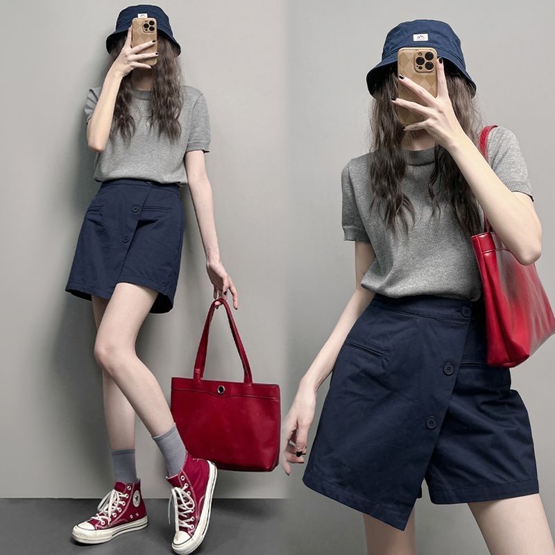 設計感小眾不規則寬鬆闊腿高腰裙褲