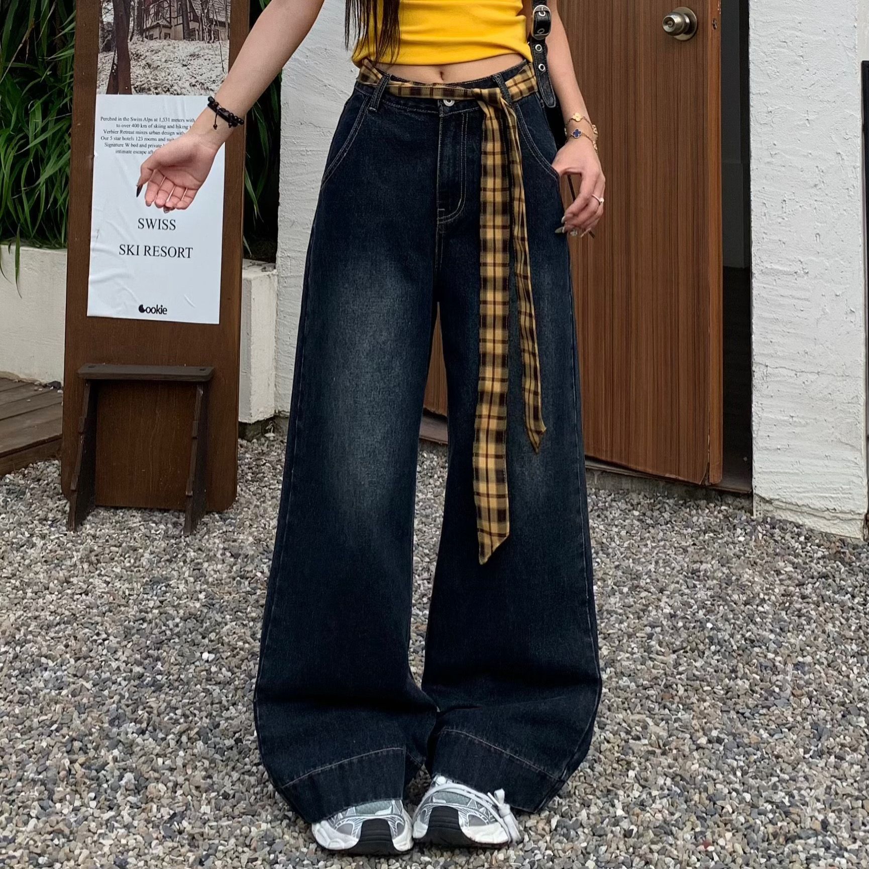 【單件/套裝】韓版寬鬆休閒連帽拉鏈外套+複古牛仔褲兩件套-Cicimode