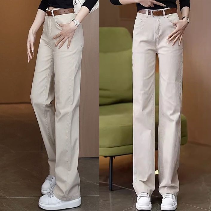 百搭休閒顯瘦高腰寬鬆彈力直筒牛仔褲-Cicimode