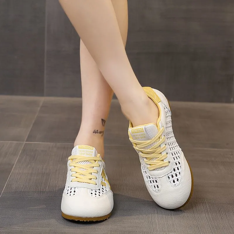 透氣網面阿甘鞋鏤空編織運動休閒小白鞋-Cicimode