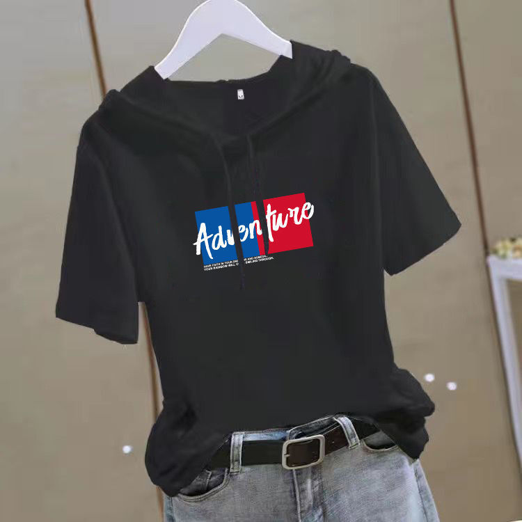 【多款印花可選】休閒顯瘦減齡時尚寬鬆連帽短袖T恤