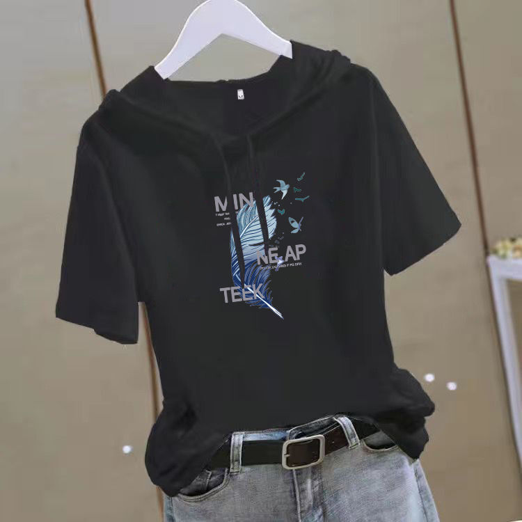 【多款印花可選】休閒顯瘦減齡時尚寬鬆連帽短袖T恤