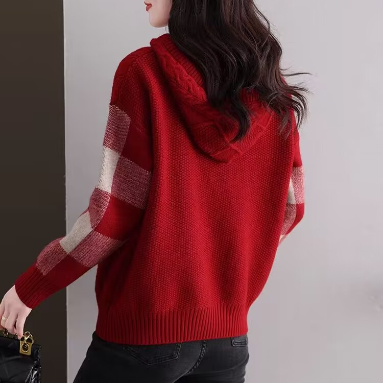 慵懶風休閒連帽寬鬆針織衫長袖