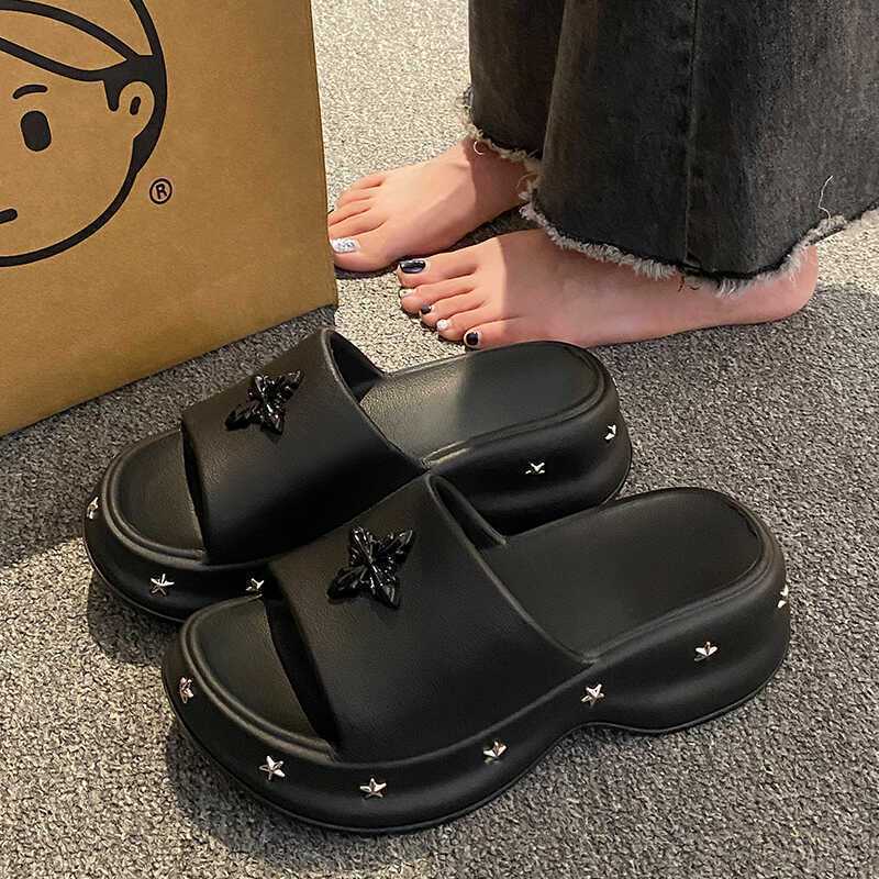 十字花厚底增高舒適防滑防臭足弓底涼拖