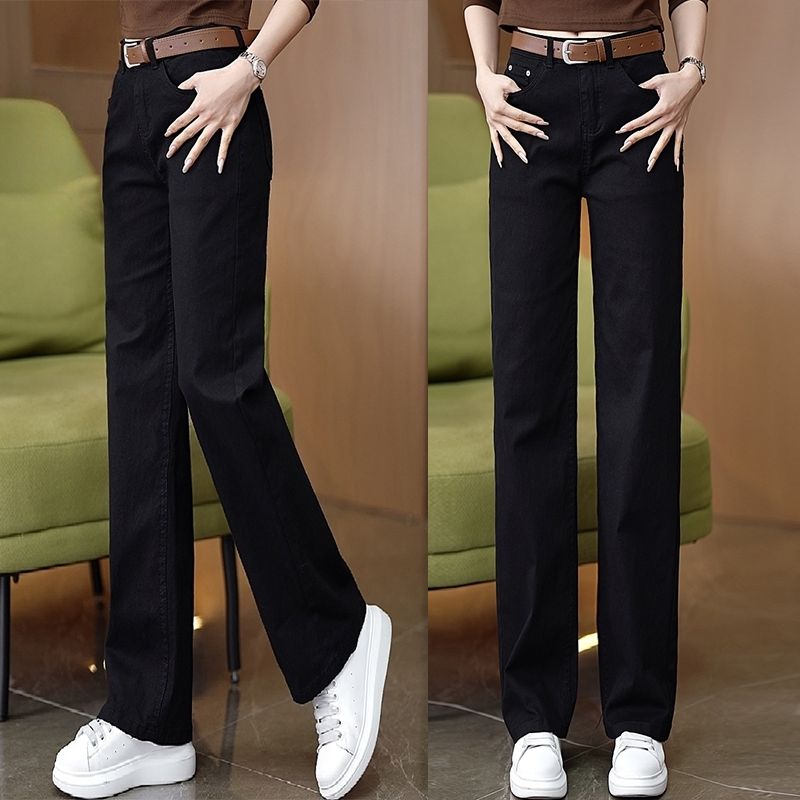 百搭休閒顯瘦高腰寬鬆彈力直筒牛仔褲-Cicimode