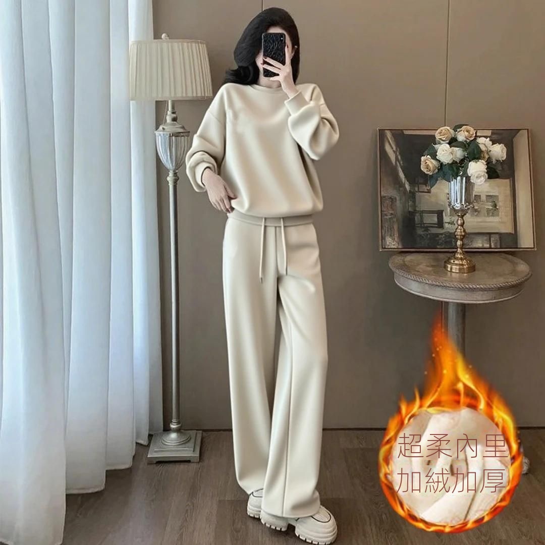 【整套】圓領時尚洋氣套頭長袖+運動休閒長褲兩件套-Cicimode