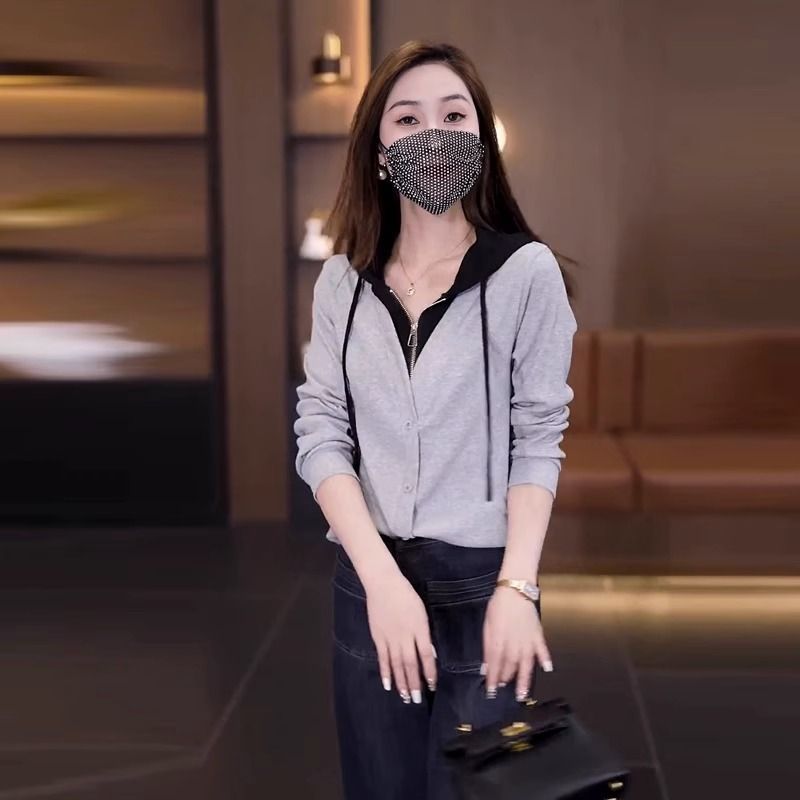 【單件/套裝】時尚高級假兩件連帽T+百搭休閒牛仔褲兩件套裝