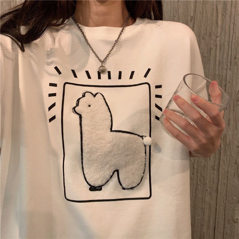 刺繡小綿羊原宿風bf百搭學生半袖短袖t恤