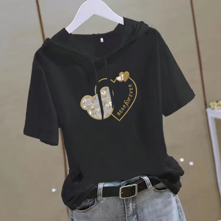 【多款印花可選】休閒顯瘦減齡時尚寬鬆連帽短袖T恤