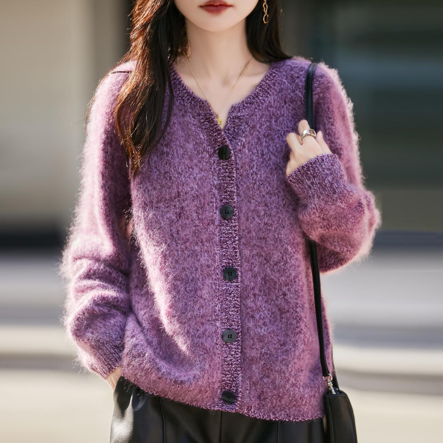 法式慵懶風花紗拉絨羊毛針織開衫-Cicimode