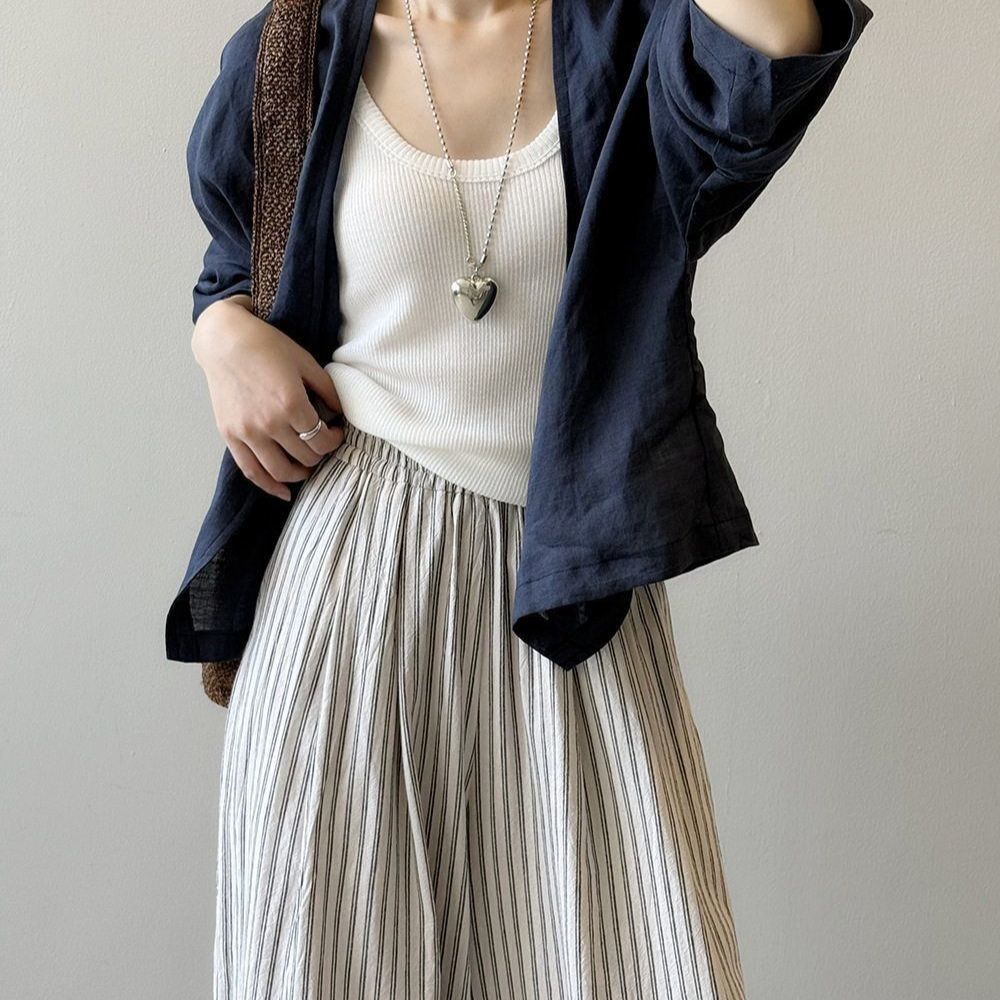 薄款寬鬆防曬復古棉感文藝長袖開衫-Cicimode