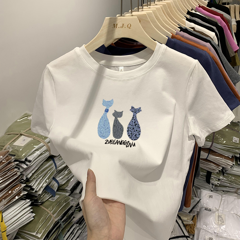 純棉印花修身時尚百搭圓領顯瘦正肩短袖T恤