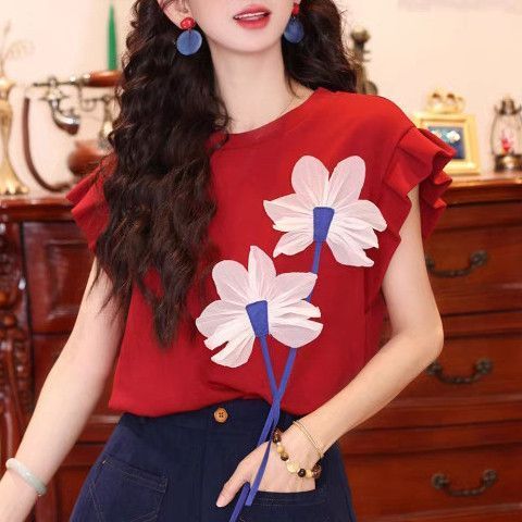 【單件/套裝】休閒寬鬆顯瘦復古設計感T恤+闊腿短褲兩件套裝