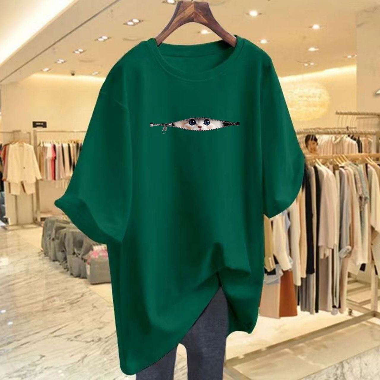 16色純棉寬鬆可愛貓咪寬鬆中長款百搭短袖T恤-Cicimode