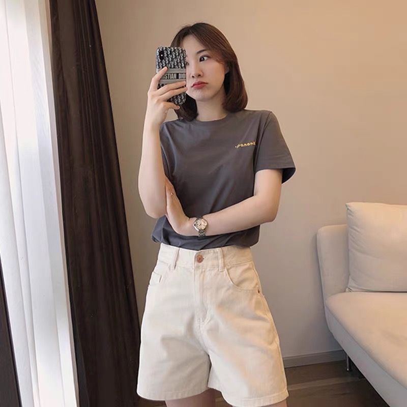 【單件/套裝】休閒百搭寬鬆時尚灰色短袖T恤+白色短褲兩件套裝