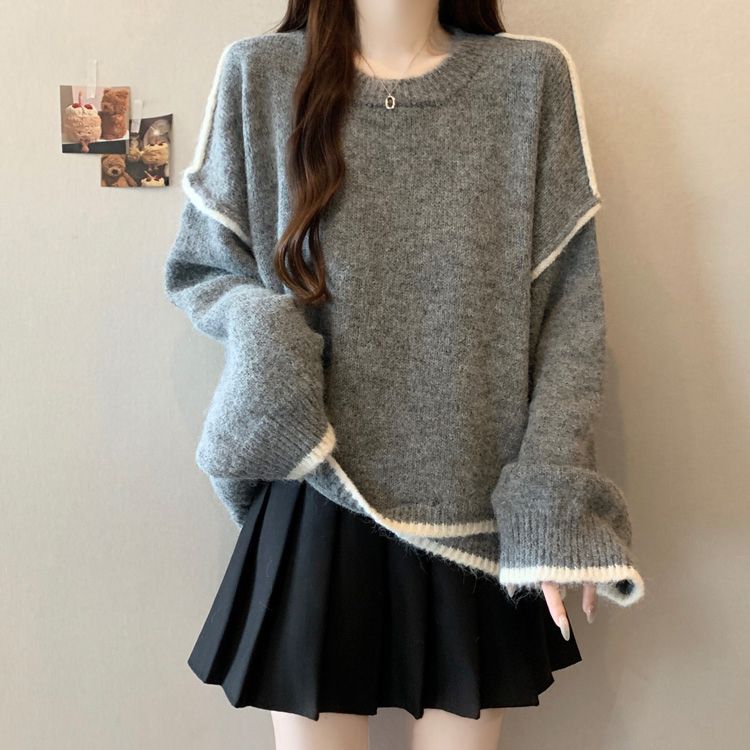 慵懶風設計感 洋氣韓版寬鬆針織毛衣-Cicimode