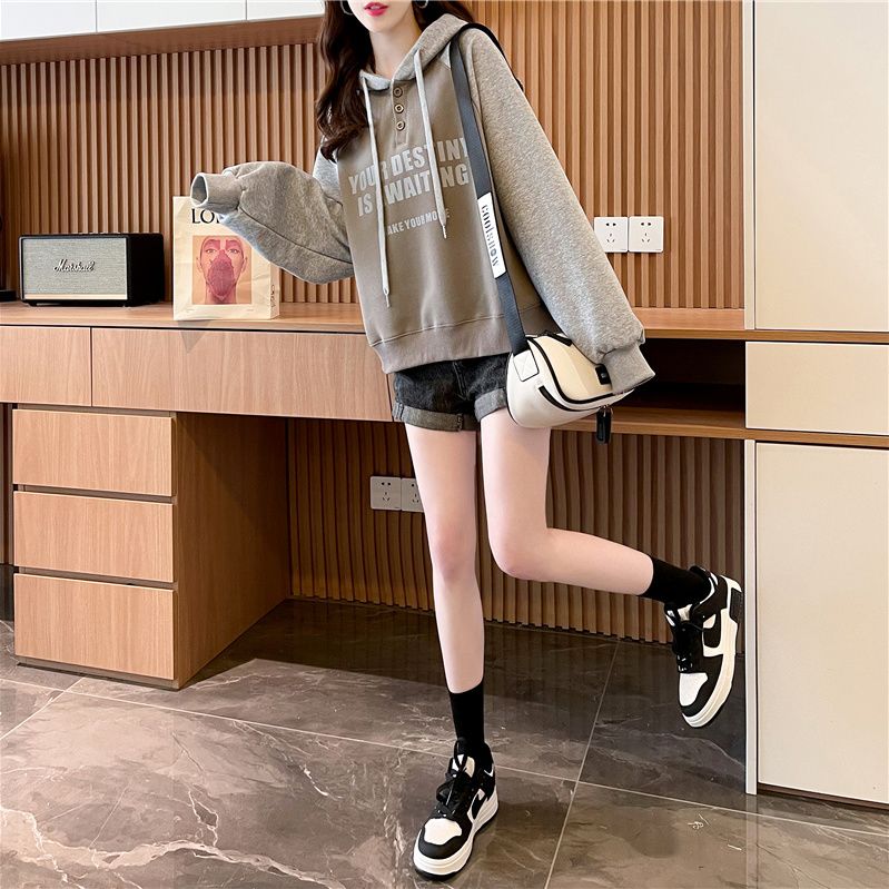 韓版連帽設計撞色顯瘦衛衣-Cicimode