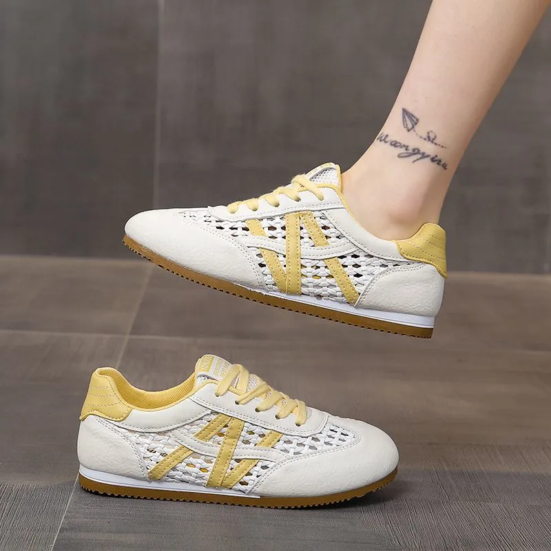 透氣網面阿甘鞋鏤空編織運動休閒小白鞋-Cicimode