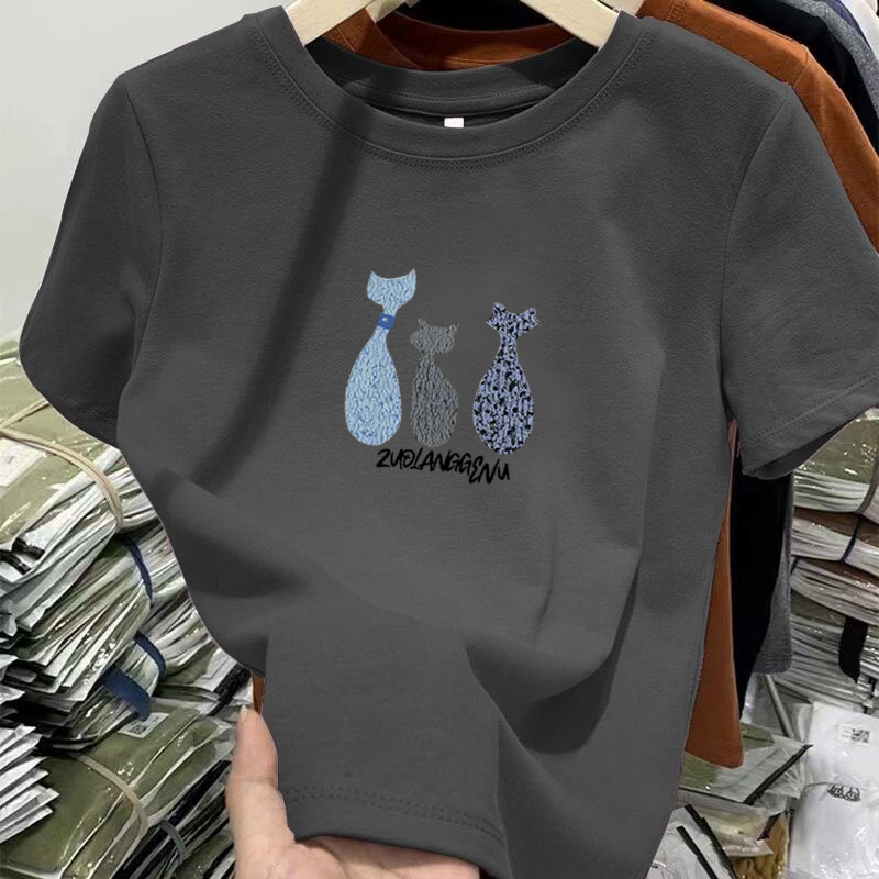 純棉印花修身時尚百搭圓領顯瘦正肩短袖T恤