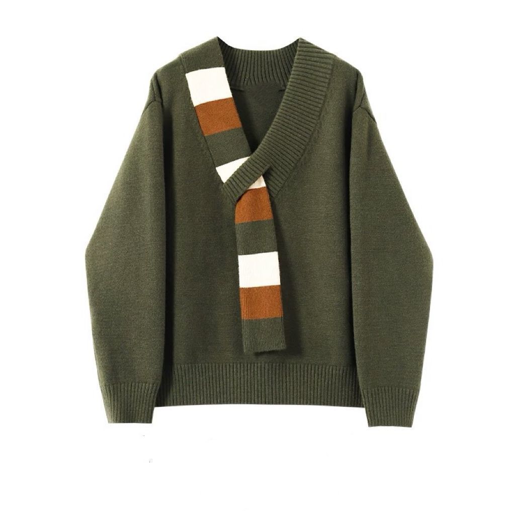 【單件/套裝】韓系減齡V領針織衫毛衣+高腰顯瘦闊腿牛仔褲兩件套-Cicimode