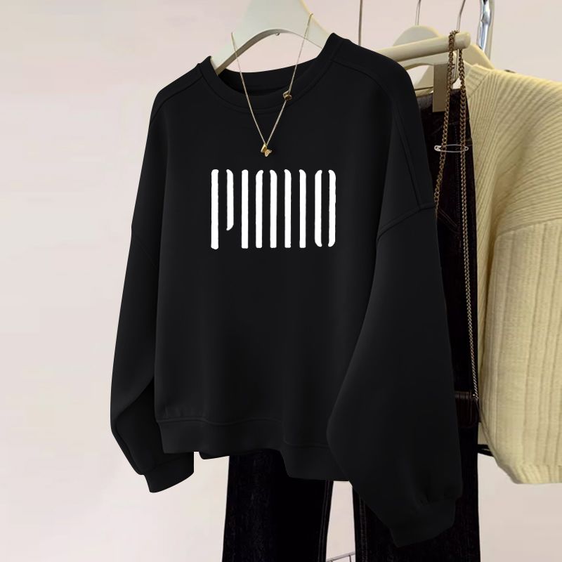 薄款/刷毛休閒圓領打底高檔寬鬆顯瘦保暖長袖T恤