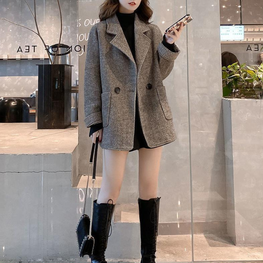 韓版寬鬆顯瘦英倫風休閒毛呢西裝開衫