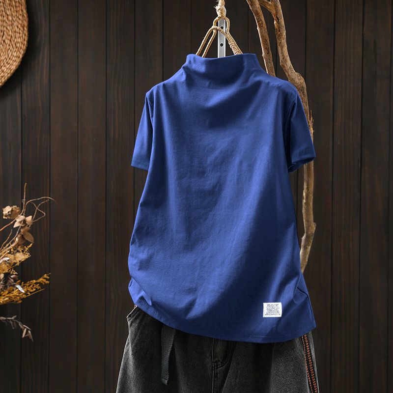 原創高品質！顯瘦印花純棉百搭休閒半高領短袖T恤-Cicimode