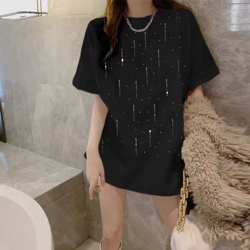 慵懶風重工燙鉆流星雨純棉T恤