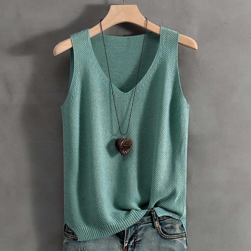 針織冰絲涼爽透氣V領寬鬆吊帶背心-Cicimode