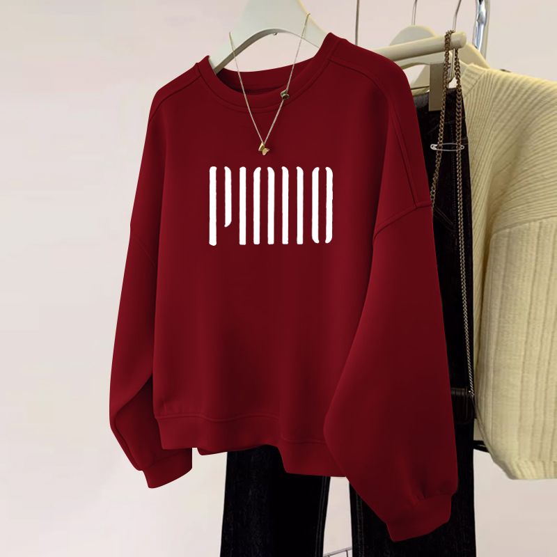 薄款/刷毛休閒圓領打底高檔寬鬆顯瘦保暖長袖T恤