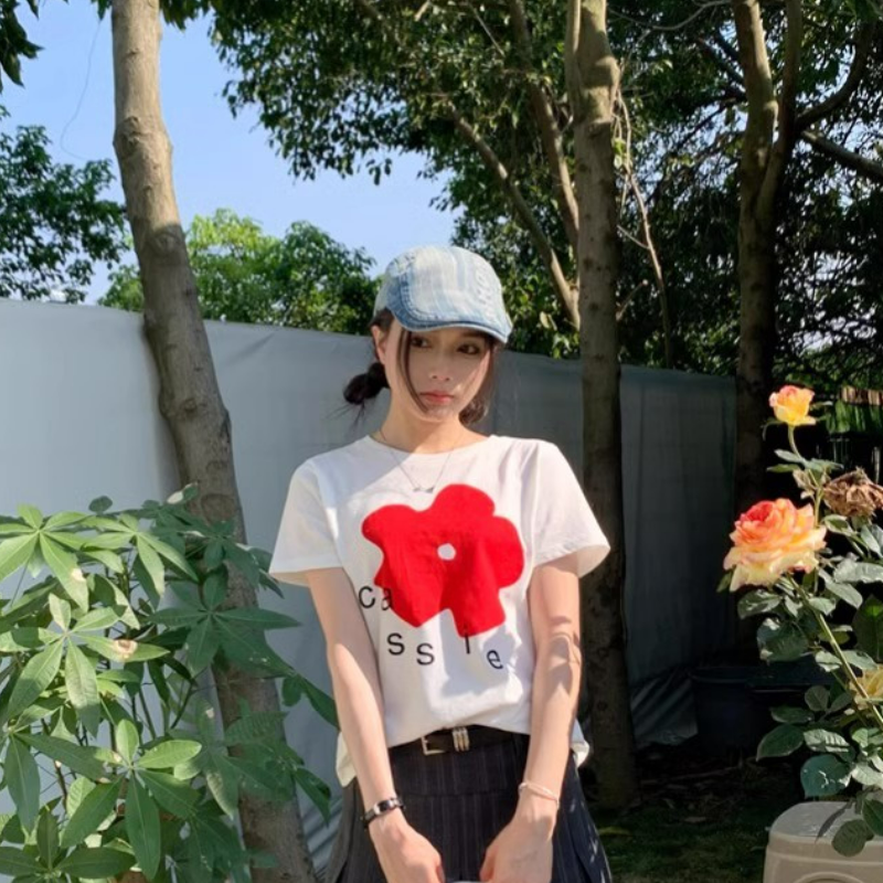 【單件/套裝】韓系穿搭甜美減齡印花短袖T恤+高腰學院風百搭半身裙兩件套