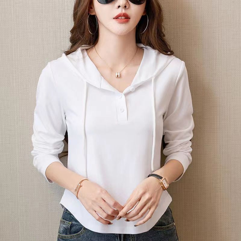 修身顯休閒短版素色長袖連帽衛衣-Cicimode