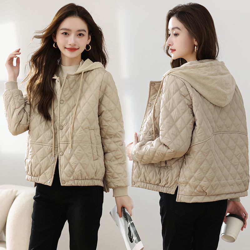 輕奢短版休閒時尚氣質連帽輕薄棉服外套-Cicimode