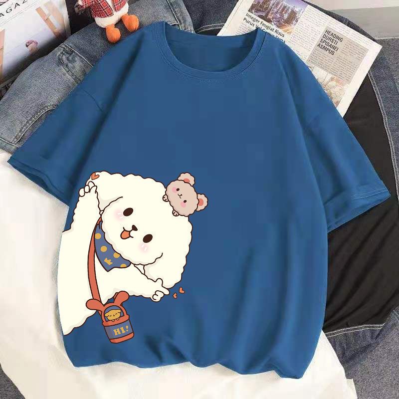 多色純棉可爱印花宽松圆领短袖T恤-Cicimode