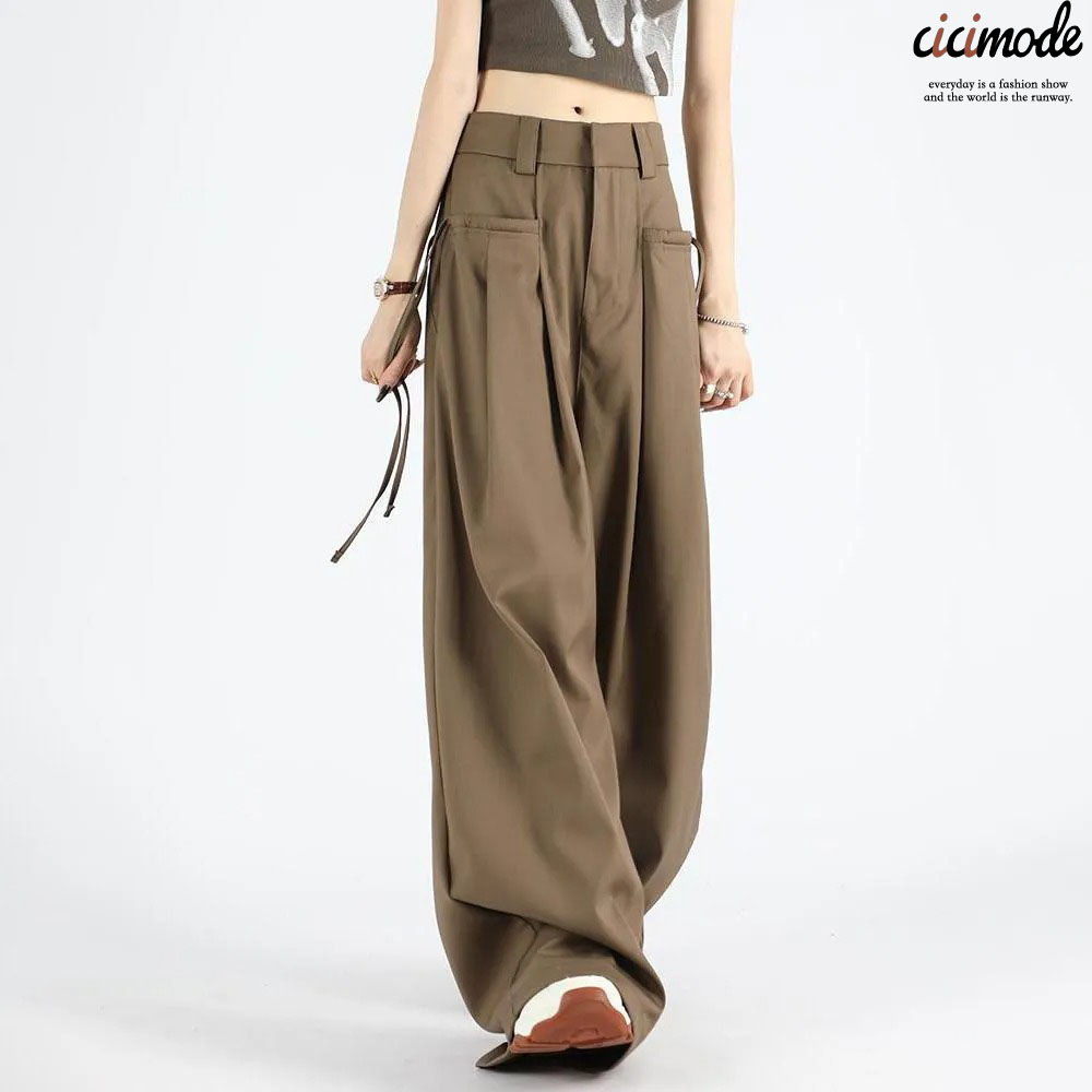港味復古闊腿西裝綁帶垂感拖地褲裝