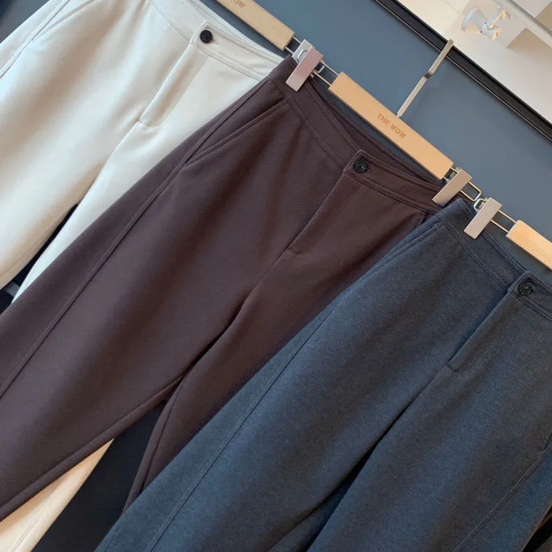 刷毛加厚高腰顯瘦蘿蔔褲休閒毛呢哈倫褲-Cicimode