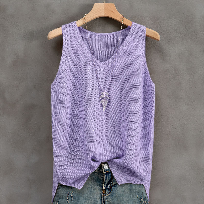 針織冰絲涼爽透氣V領寬鬆吊帶背心-Cicimode