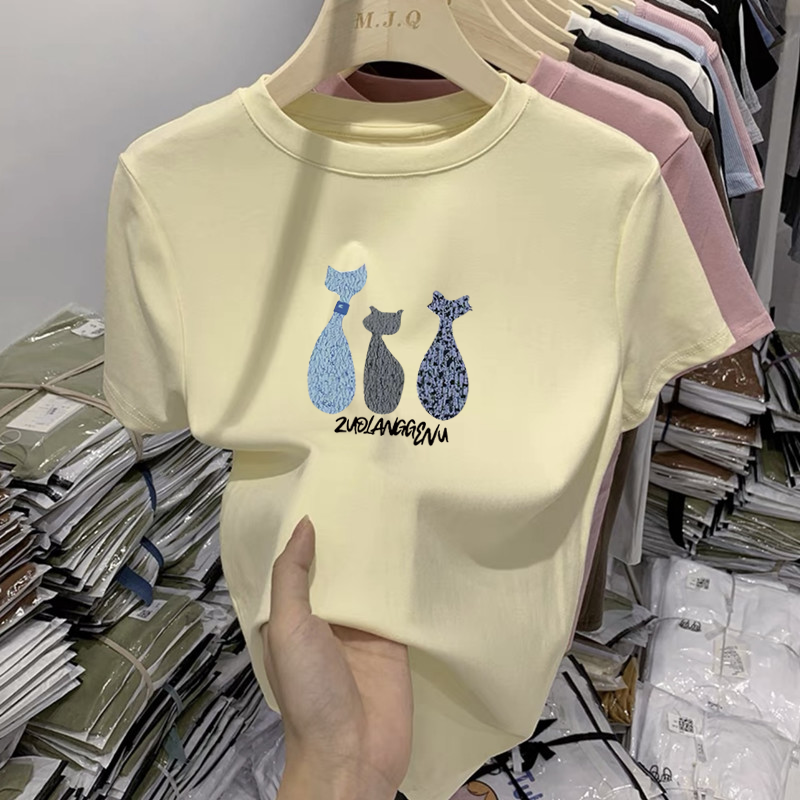 純棉印花修身時尚百搭圓領顯瘦正肩短袖T恤