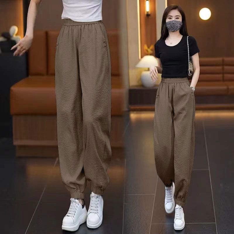 薄款休閒褲女夏季束腳哈倫褲新款顯瘦運動衛褲高腰燈籠女褲子