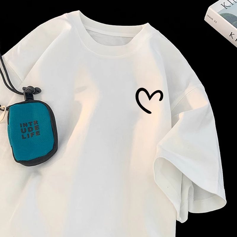 時尚百搭減齡顯瘦愛心印花短袖T恤-Cicimode