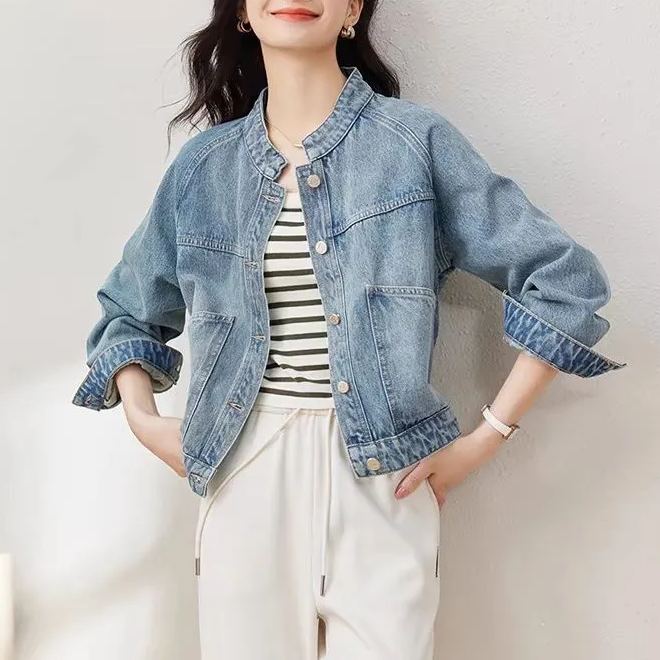 經典款！時尚復古氣質水洗立領牛仔短款外套-Cicimode