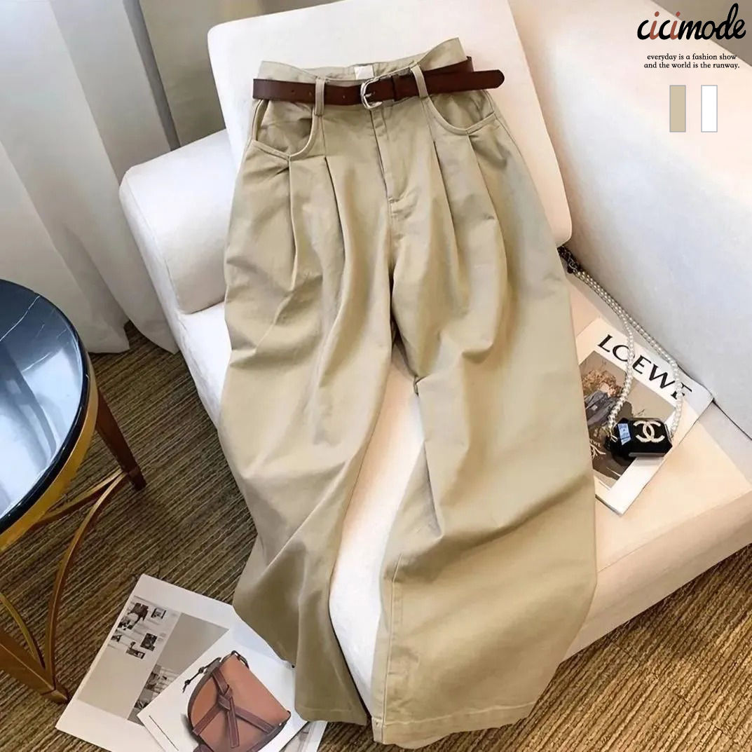 時尚休閒褶皺寬鬆顯瘦垂感拖地褲裝