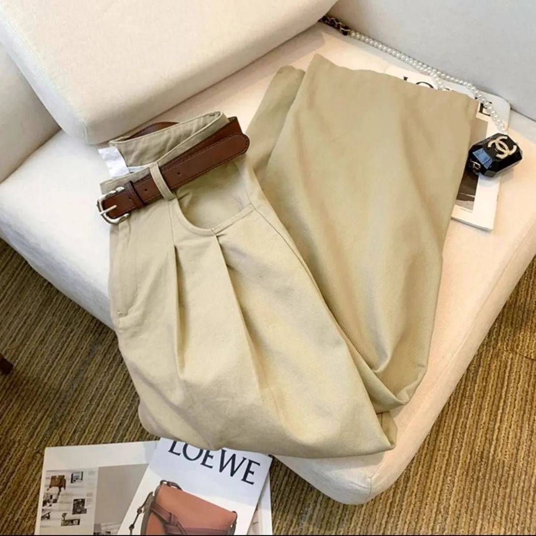 時尚休閒褶皺寬鬆顯瘦垂感拖地褲裝-Cicimode