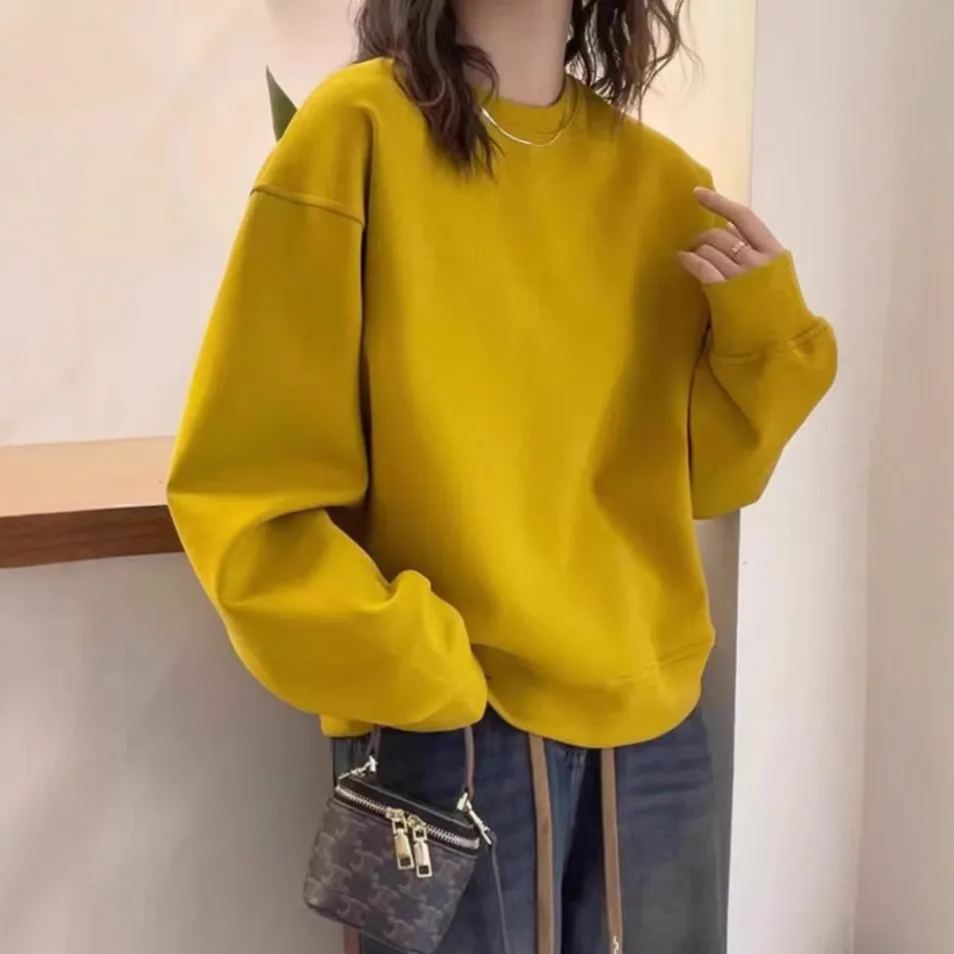 簡約寬鬆百搭休閒純色圓領衛衣-Cicimode