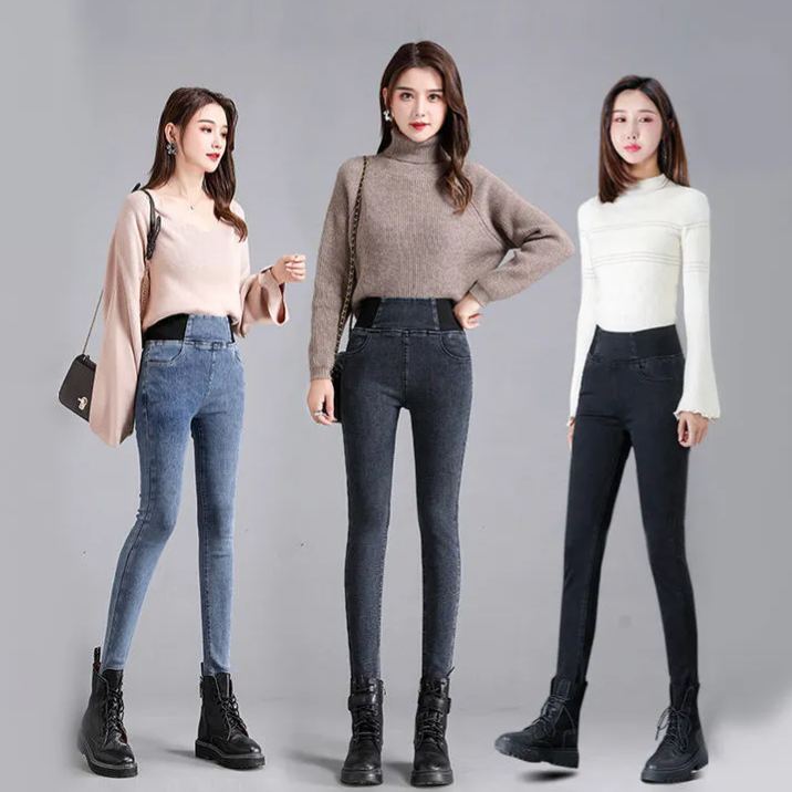 修身彈力緊身鬆緊腰長褲高腰鉛筆褲-Cicimode